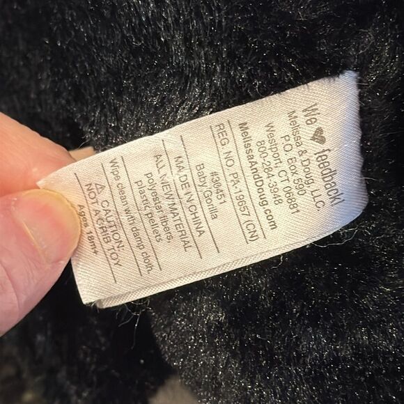 Melissa And Doug Monkey Baby Gorilla Chimpanzee Black Grey Plush Stuffed Animal - Picture 8 of 8